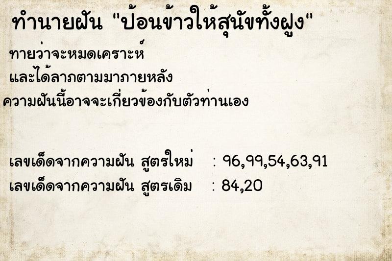 ทำนายฝันป้อนข้าวให้สุนัขทั้งฝูง ทำนายฝันทำนายฝันป้อนข้าวให้สุนัขทั้งฝูง