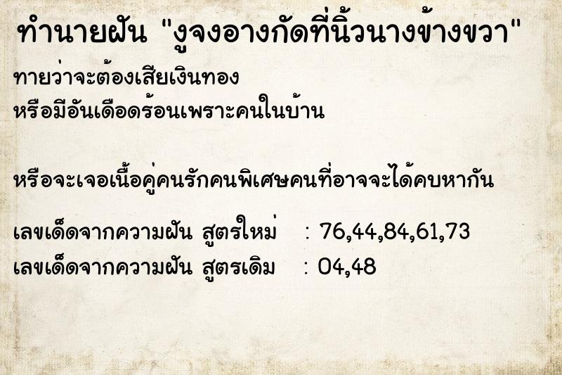 ทำนายฝันทำนายฝันงูจงอางกัดที่นิ้วนางข้างขวา
