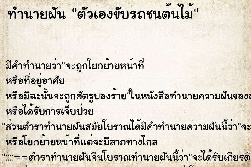 ทำนายฝัน ตัวเองขับรถชนต้นไม้ ตำราโบราณ แม่นที่สุดในโลก