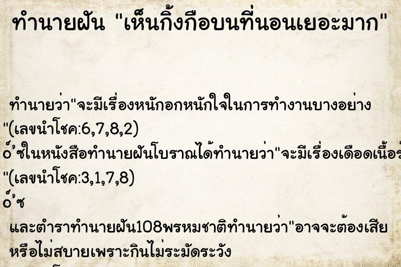 ทำนายฝันทำนายฝันเห็นกิ้งกือบนที่นอนเยอะมาก