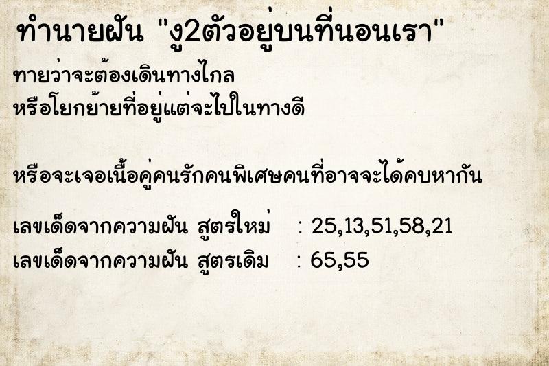 ทำนายฝันทำนายฝันงู2ตัวอยู่บนที่นอนเรา