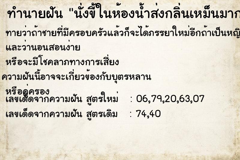 ทำนายฝันนั่งขี้ในห้องน้ำส่งกลิ่นเหม็นมาก ทำนายฝันทำนายฝันนั่งขี้ในห้องน้ำส่งกลิ่นเหม็นมาก