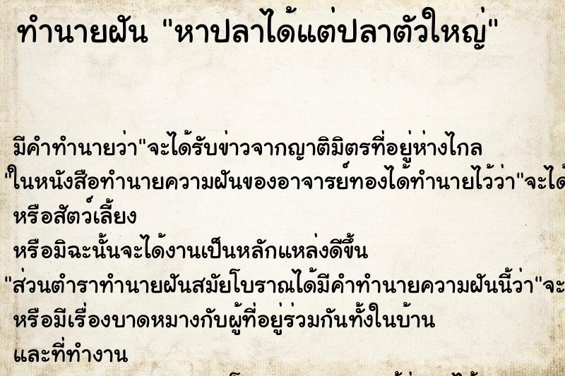 ทำนายฝันทำนายฝันหาปลาได้แต่ปลาตัวใหญ่
