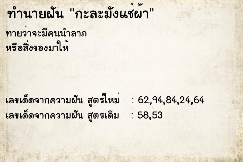 ทำนายฝันทำนายฝันกะละมังแช่ผ้า