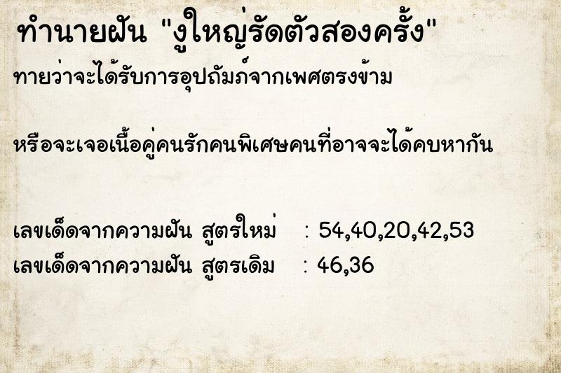 ทำนายฝันงูใหญ่รัดตัวสองครั้ง ทำนายฝันทำนายฝันงูใหญ่รัดตัวสองครั้ง