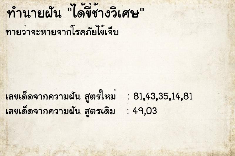 ทำนายฝันทำนายฝันได้ขี่ช้างวิเศษ
