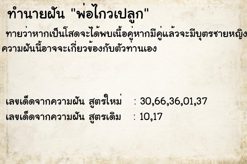 ทำนายฝันพ่อไกวเปลูก ทำนายฝันทำนายฝันพ่อไกวเปลูก