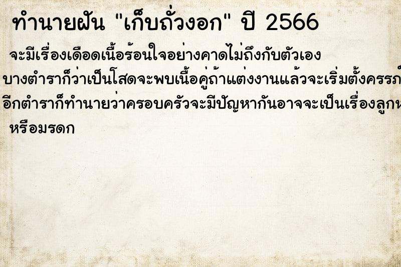 ทำนายฝัน เก็บถั่วงอก ตำราโบราณ แม่นที่สุดในโลก