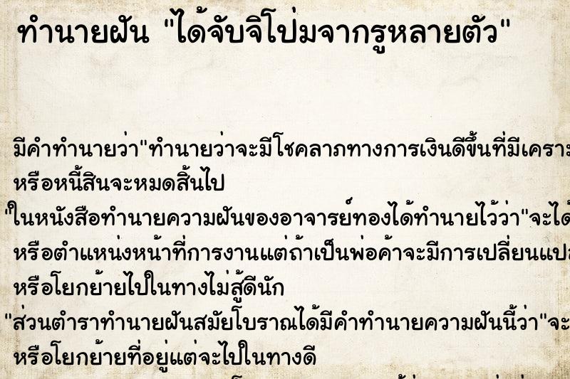 ทำนายฝัน ได้จับจิโป่มจากรูหลายตัว ตำราโบราณ แม่นที่สุดในโลก