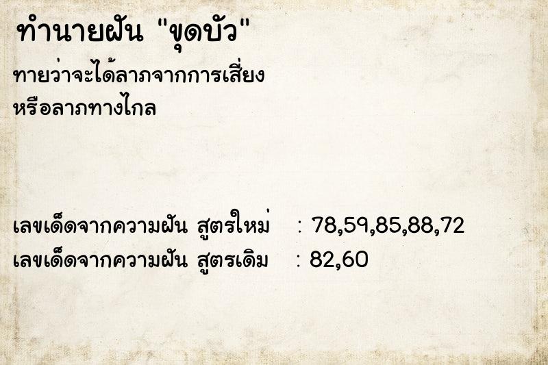 ทำนายฝัน ขุดบัว ทำนายฝัน ขุดบัว