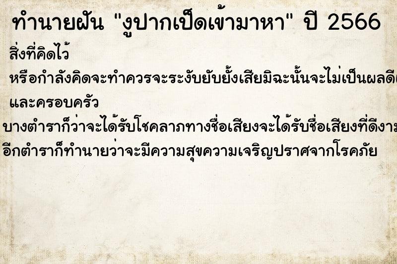 ทำนายฝันทำนายฝันงูปากเป็ดเข้ามาหา