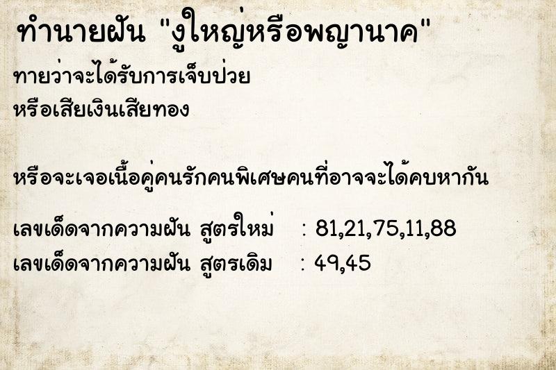 ทำนายฝันงูใหญ่หรือพญานาค ทำนายฝันทำนายฝันงูใหญ่หรือพญานาค