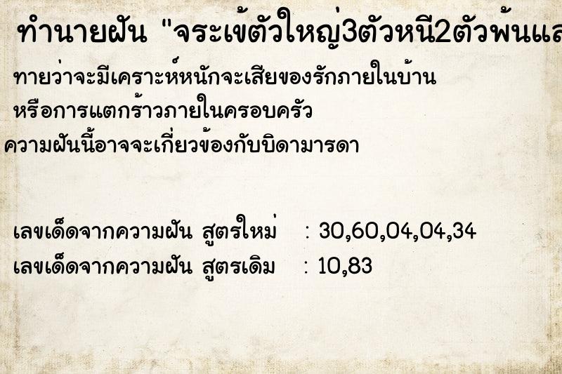 ทำนายฝันทำนายฝันจระเข้ตัวใหญ่3ตัวหนี2ตัวพ้นและเอาชนะอีก1ตัวได้