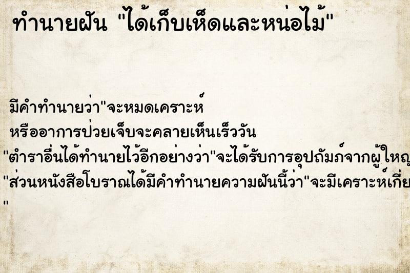 ทำนายฝัน ได้เก็บเห็ดและหน่อไม้ ทำนายฝัน ได้เก็บเห็ดและหน่อไม้