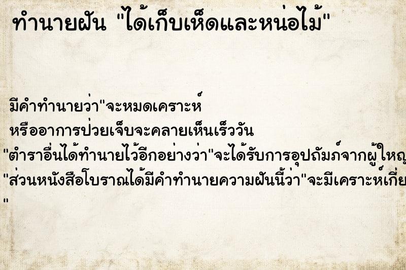 ทำนายฝัน ได้เก็บเห็ดและหน่อไม้ ตำราโบราณ แม่นที่สุดในโลก