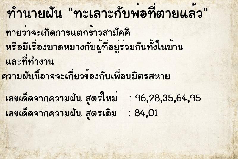 ทำนายฝันทำนายฝันทะเลาะกับพ่อที่ตายแล้ว