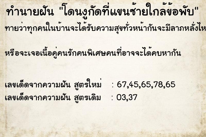 ทำนายฝันทำนายฝันโดนงูกัดที่แขนซ้ายใกล้ข้อพับ