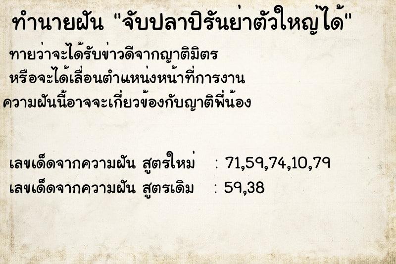 ทำนายฝันจับปลาปิรันย่าตัวใหญ่ได้ ทำนายฝันทำนายฝันจับปลาปิรันย่าตัวใหญ่ได้