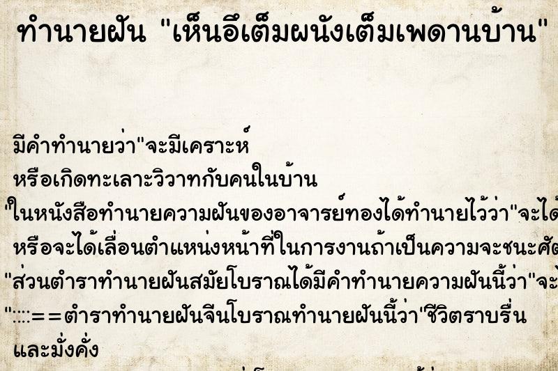 ทำนายฝันทำนายฝันเห็นอึเต็มผนังเต็มเพดานบ้าน