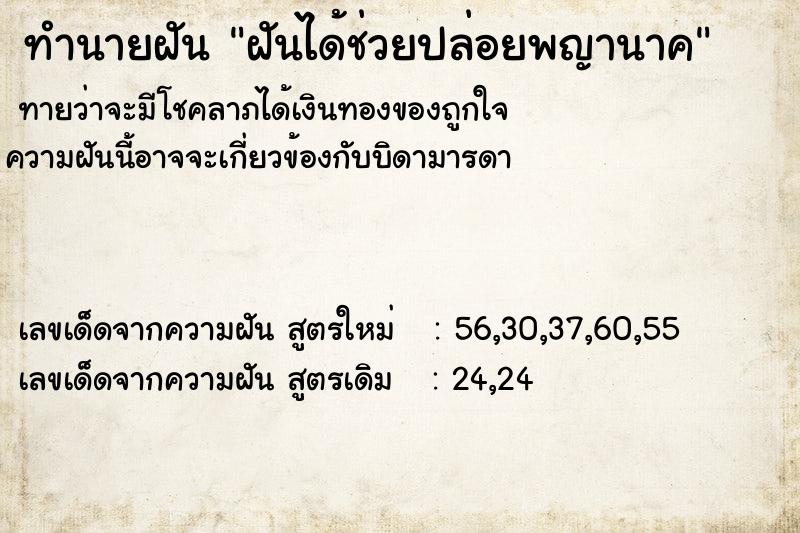 ทำนายฝันฝันได้ช่วยปล่อยพญานาค ทำนายฝันทำนายฝันฝันได้ช่วยปล่อยพญานาค