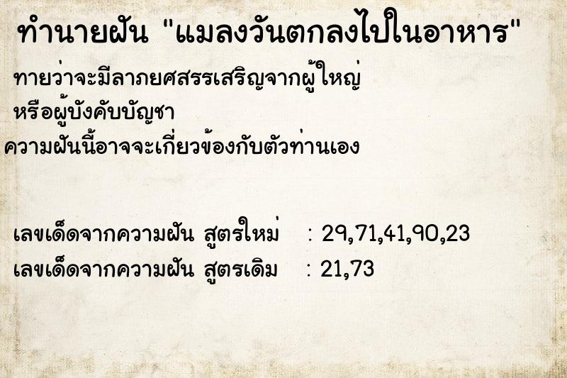 ทำนายฝันทำนายฝันแมลงวันตกลงไปในอาหาร