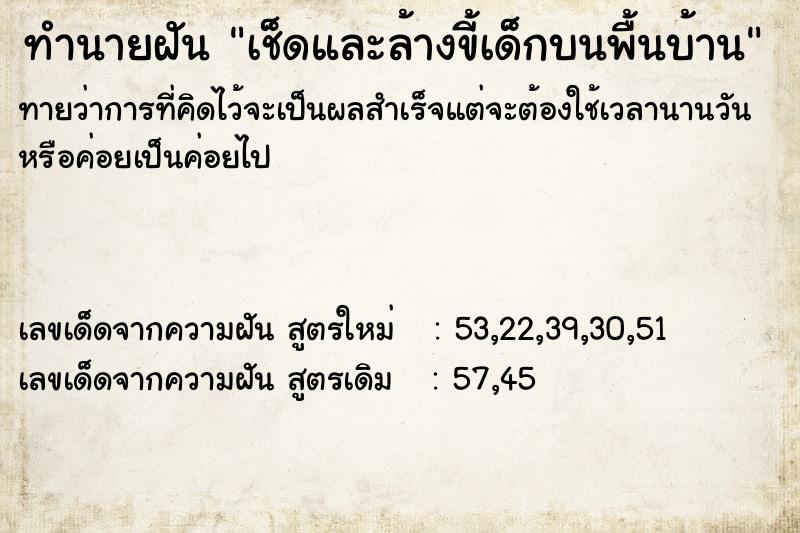 ทำนายฝันเช็ดและล้างขี้เด็กบนพื้นบ้าน ทำนายฝันทำนายฝันเช็ดและล้างขี้เด็กบนพื้นบ้าน
