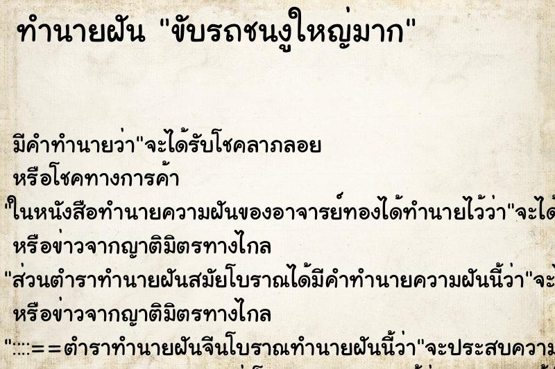 ทำนายฝัน ขับรถชนงูใหญ่มาก แม่นๆ ฟรี ด้วยตำราหนังสือทำนายฝันโบราณ ทำนายฝันขับรถชนงูใหญ่มาก