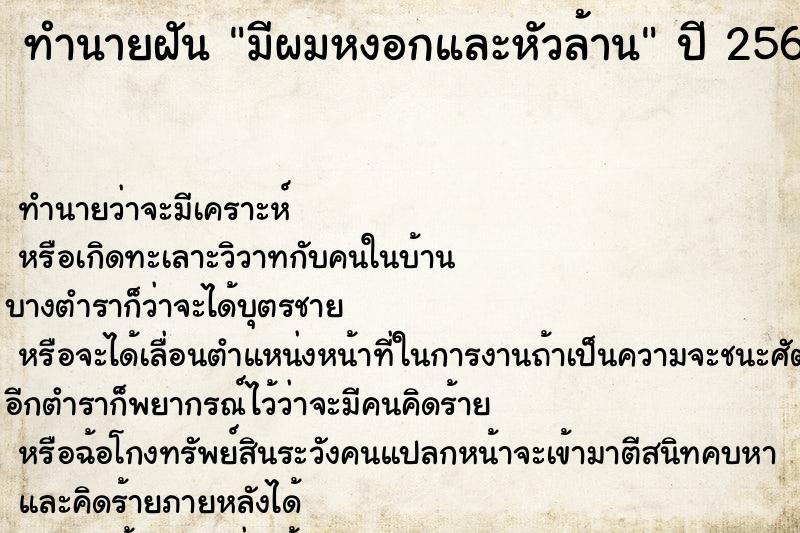 ทำนายฝัน มีผมหงอกและหัวล้าน ทำนายฝัน มีผมหงอกและหัวล้าน