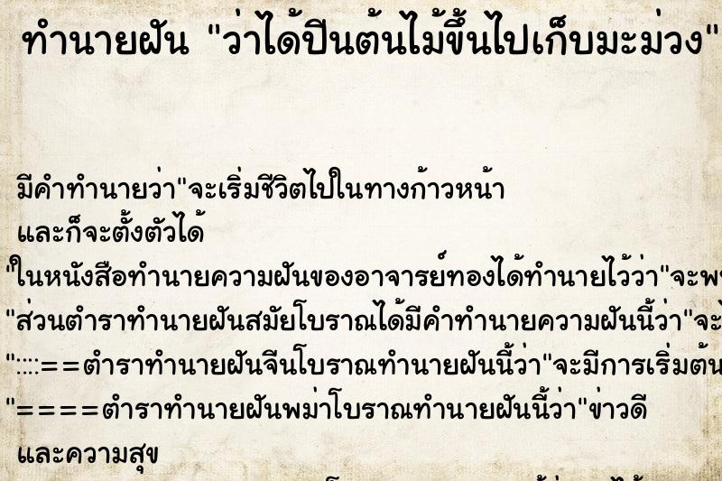 ทำนายฝัน ว่าได้ปีนต้นไม้ขึ้นไปเก็บมะม่วง