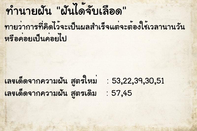 ทำนายฝัน ฝันได้จับเลือด ทำนายฝัน ฝันได้จับเลือด