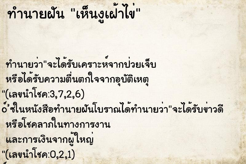 ทำนายฝันเห็นงูเฝ้าไข่ ทำนายฝันทำนายฝันเห็นงูเฝ้าไข่