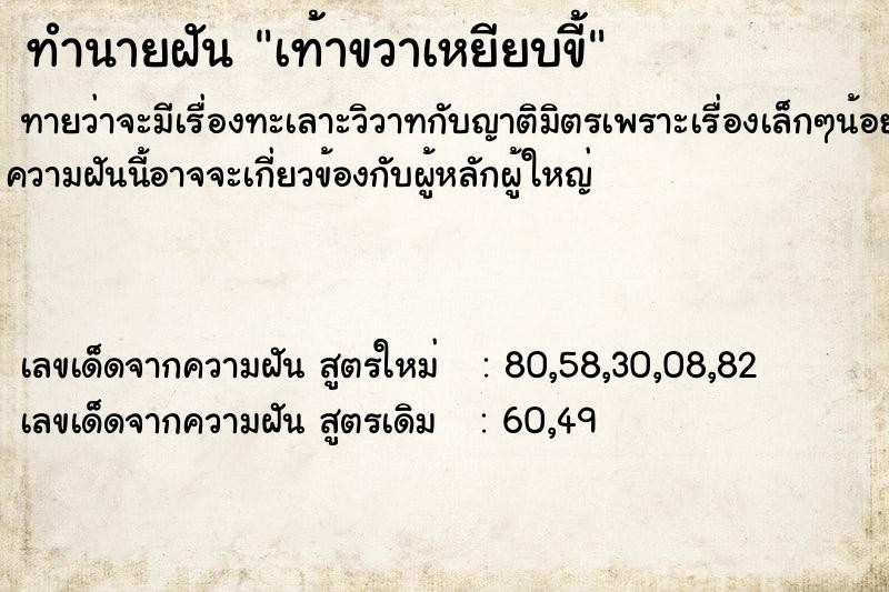 ทำนายฝัน เท้าขวาเหยียบขี้ ทำนายฝัน เท้าขวาเหยียบขี้