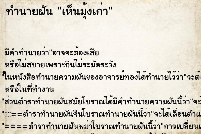 ทำนายฝัน เห็นมุ้งเก่า ตำราโบราณ แม่นที่สุดในโลก