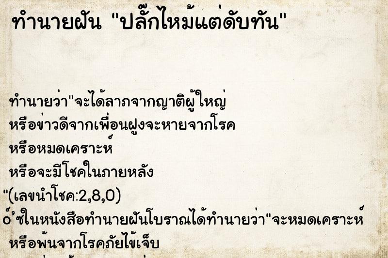 ทำนายฝันทำนายฝันปลั๊กไหม้แต่ดับทัน