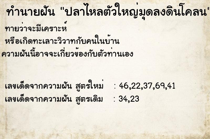 ทำนายฝันทำนายฝันปลาไหลตัวใหญ่มุดลงดินโคลน