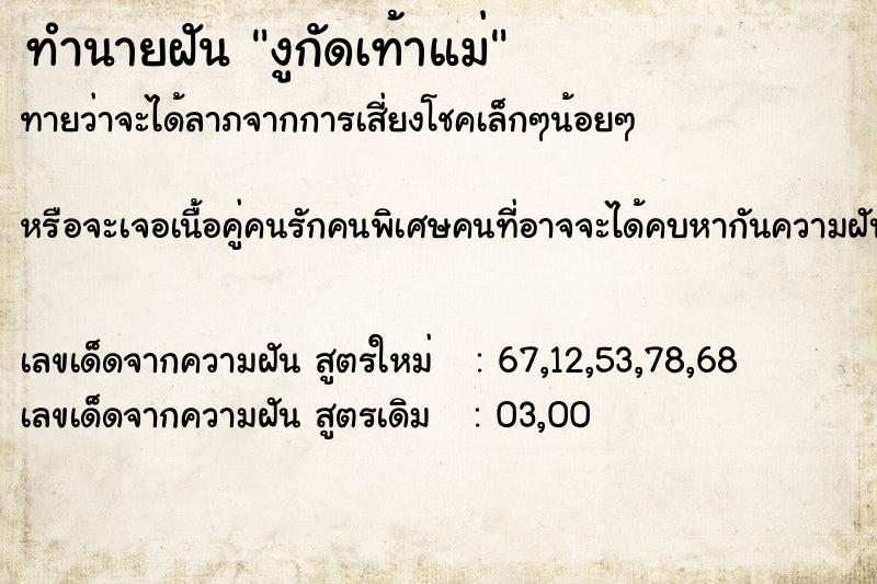 ทำนายฝัน งูกัดเท้าแม่ ทำนายฝัน งูกัดเท้าแม่