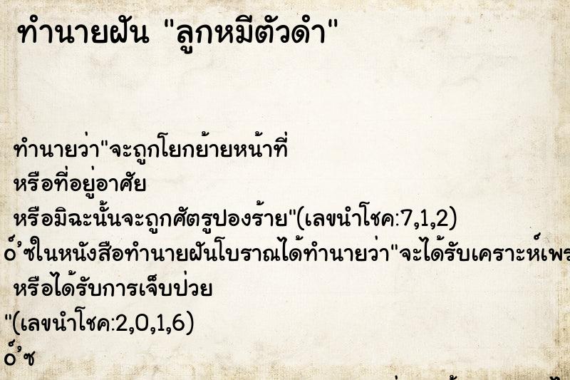 ทำนายฝัน ลูกหมีตัวดำ ตำราโบราณ แม่นที่สุดในโลก