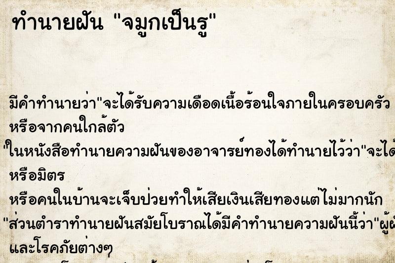 ทำนายฝัน จมูกเป็นรู ทำนายฝัน จมูกเป็นรู