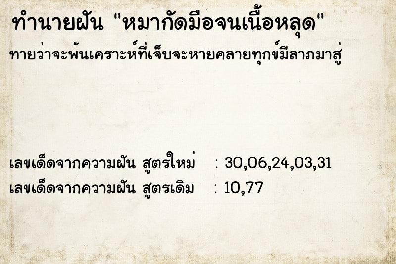 ทำนายฝัน หมากัดมือจนเนื้อหลุด ทำนายฝัน หมากัดมือจนเนื้อหลุด