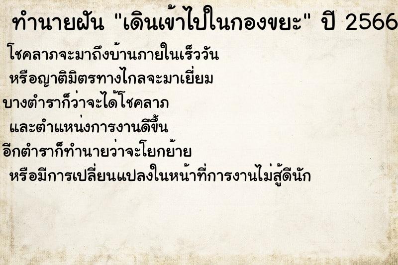 ทำนายฝัน เดินเข้าไปในกองขยะ