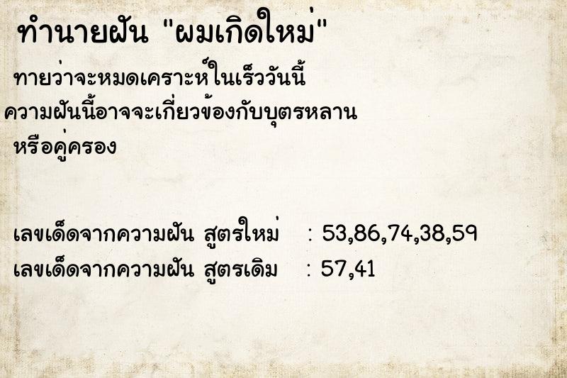 ทำนายฝันทำนายฝันผมเกิดใหม่