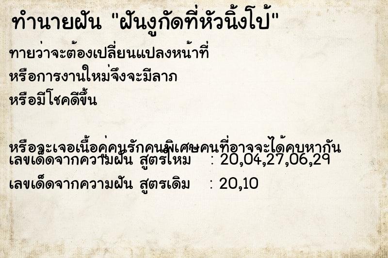 ทำนายฝันทำนายฝันฝันงูกัดที่หัวนิ้งโป้