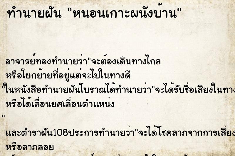 ทำนายฝัน หนอนเกาะผนังบ้าน