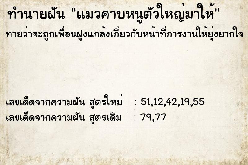 ทำนายฝันแมวคาบหนูตัวใหญ่มาให้ ทำนายฝันทำนายฝันแมวคาบหนูตัวใหญ่มาให้