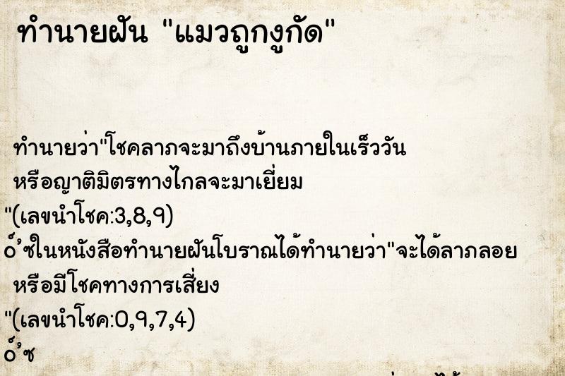 ทำนายฝัน แมวถูกงูกัด