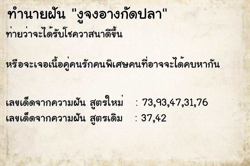 ทำนายฝันงูจงอางกัดปลา ทำนายฝันทำนายฝันงูจงอางกัดปลา