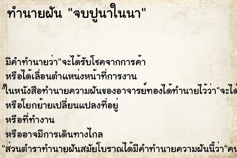 ทำนายฝันจบปูนาในนา ทำนายฝันทำนายฝันจบปูนาในนา