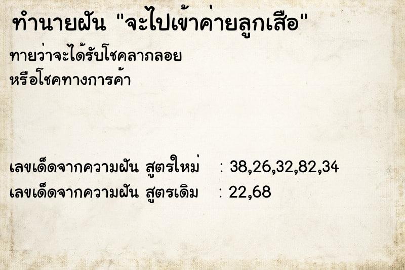 ทำนายฝันจะไปเข้าค่ายลูกเสือ ทำนายฝันทำนายฝันจะไปเข้าค่ายลูกเสือ