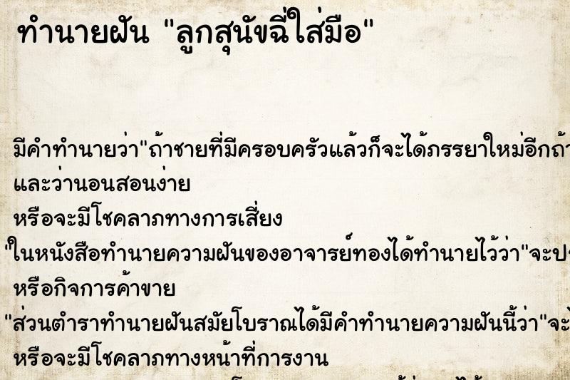 ทำนายฝัน ลูกสุนัขฉี่ใส่มือ ทำนายฝัน ลูกสุนัขฉี่ใส่มือ