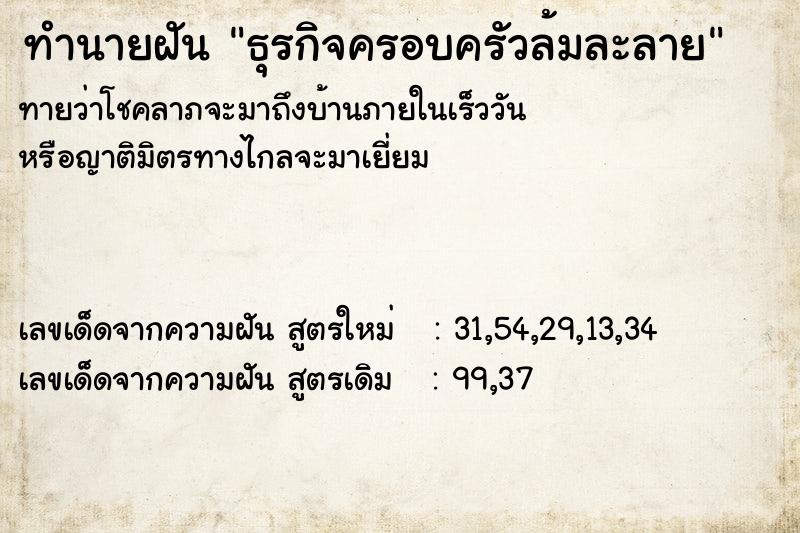 ทำนายฝันทำนายฝันธุรกิจครอบครัวล้มละลาย